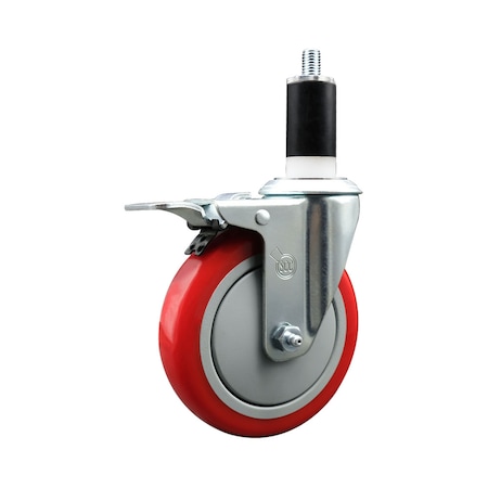 Service Caster 5'' Red Poly Swivel 1-3/8'' Expanding Stem Caster Total Lock Brake SCC-EXTTL20S514-PPUB-RED-138